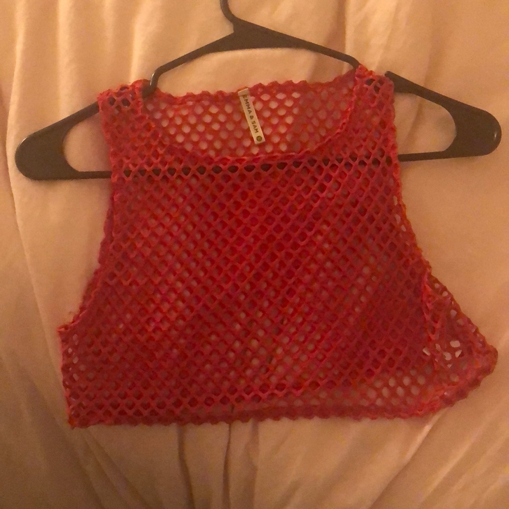 RED LF FISHNET TOP